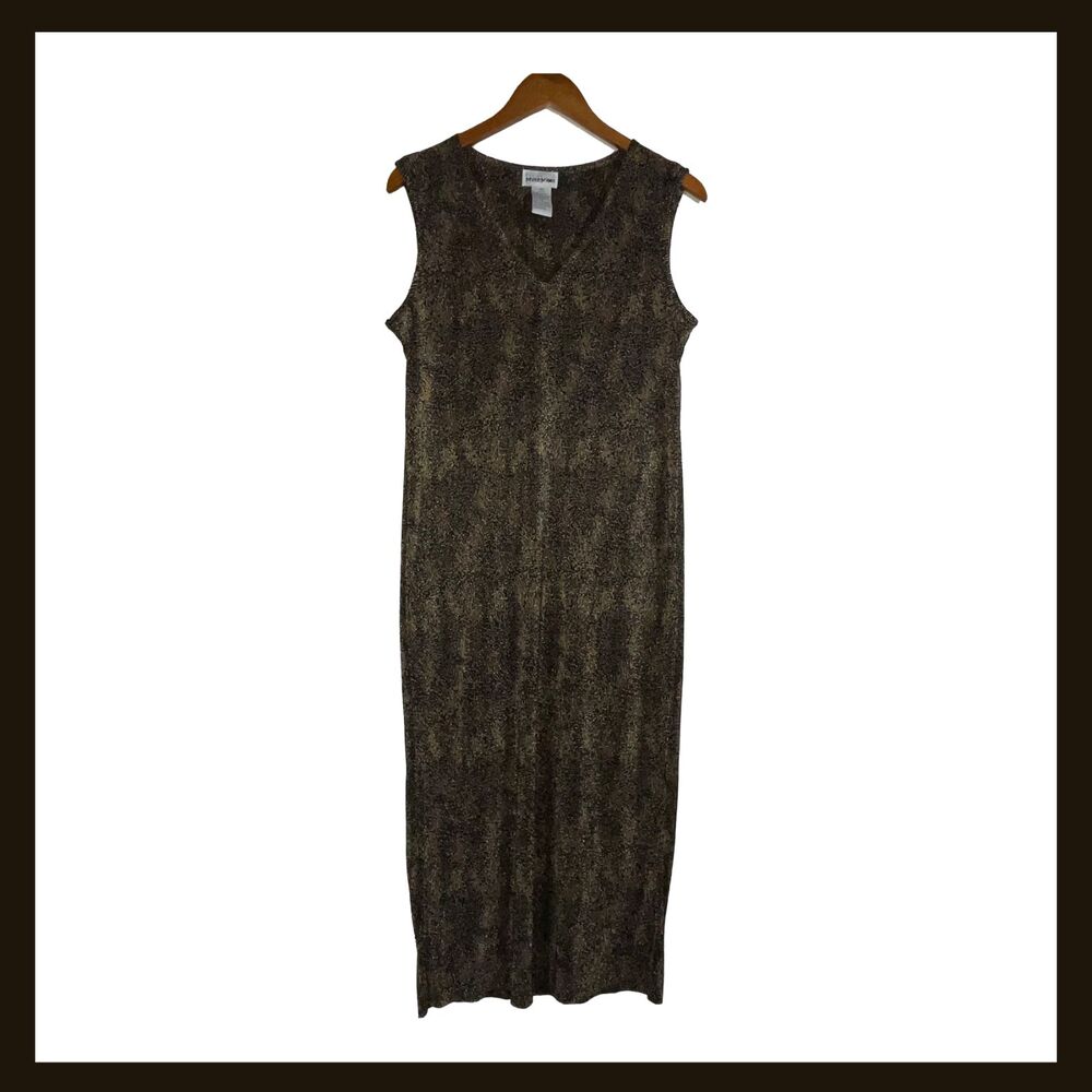 Vintage Petite Perceptions Micro Pleated Maxi Dress Animal Print Size 10P